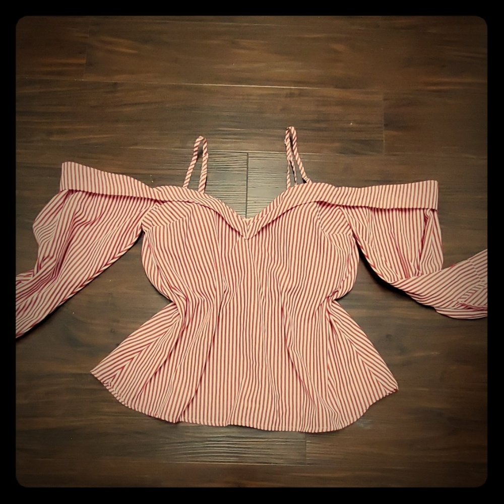 Bardot off shoulder red stripe top size 6/s